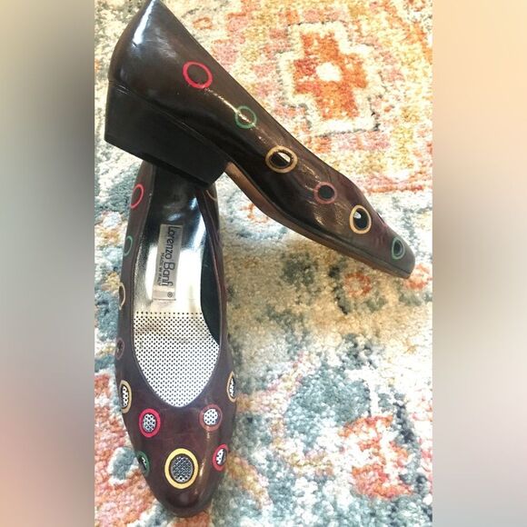 Lorenzo Banfi Shoes - LORENZO BANFI Vintage Brown Leather Flats Circular Colorful Cutouts 36.5 Sz 6